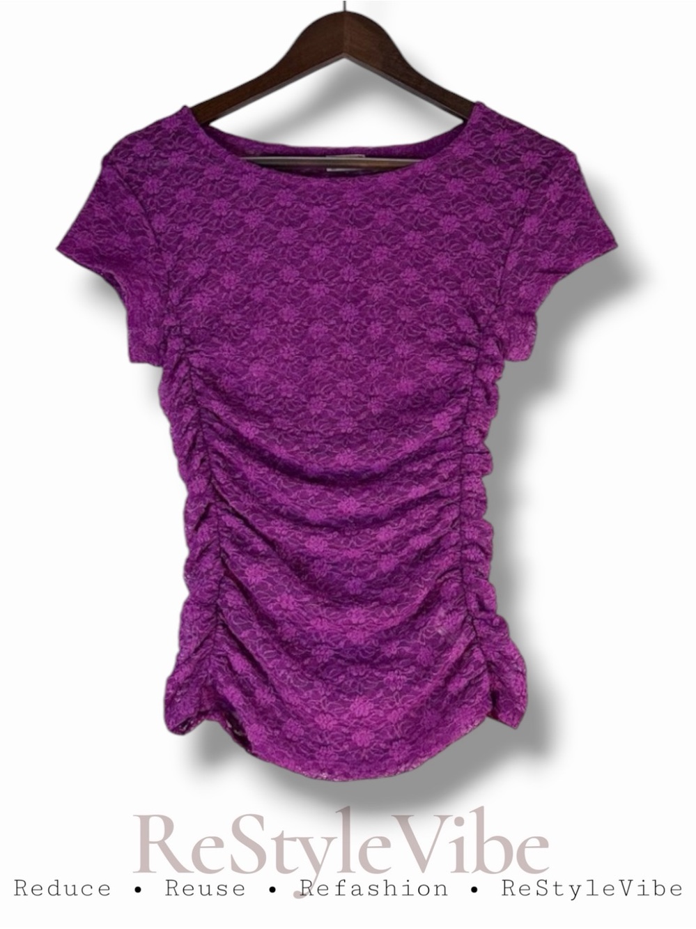FREE PEOPLE INTIMATELY Women’s Size S Tee Top Lace Purple Ruching Stretch